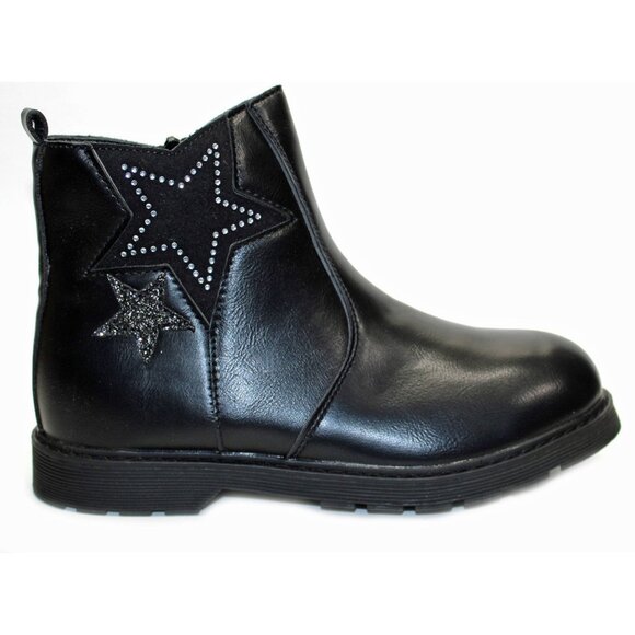 Girls Ankle Boots Girls Glitter Chelsea Boot Stars Black Size 2 Side Zip Toddler - Picture 3 of 6